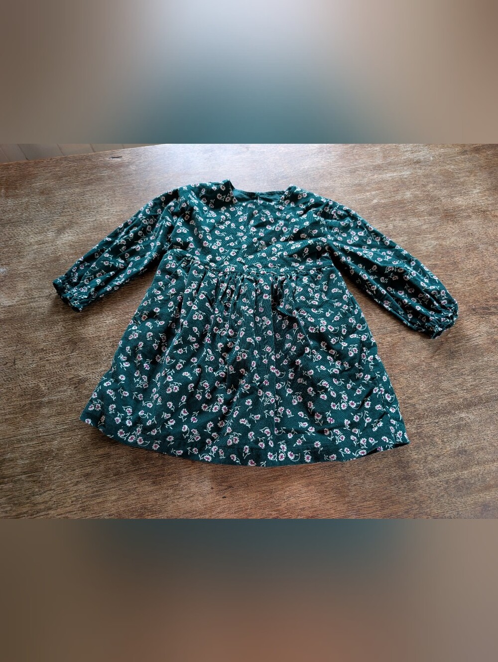 Baby Gap Dark Green Ditsy Floral 3T Corduroy Dress Fairycore Cottagecore Country